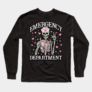 Valentine Er Nurse Emergency Department Room Skeleton Nurse Long Sleeve T-Shirt